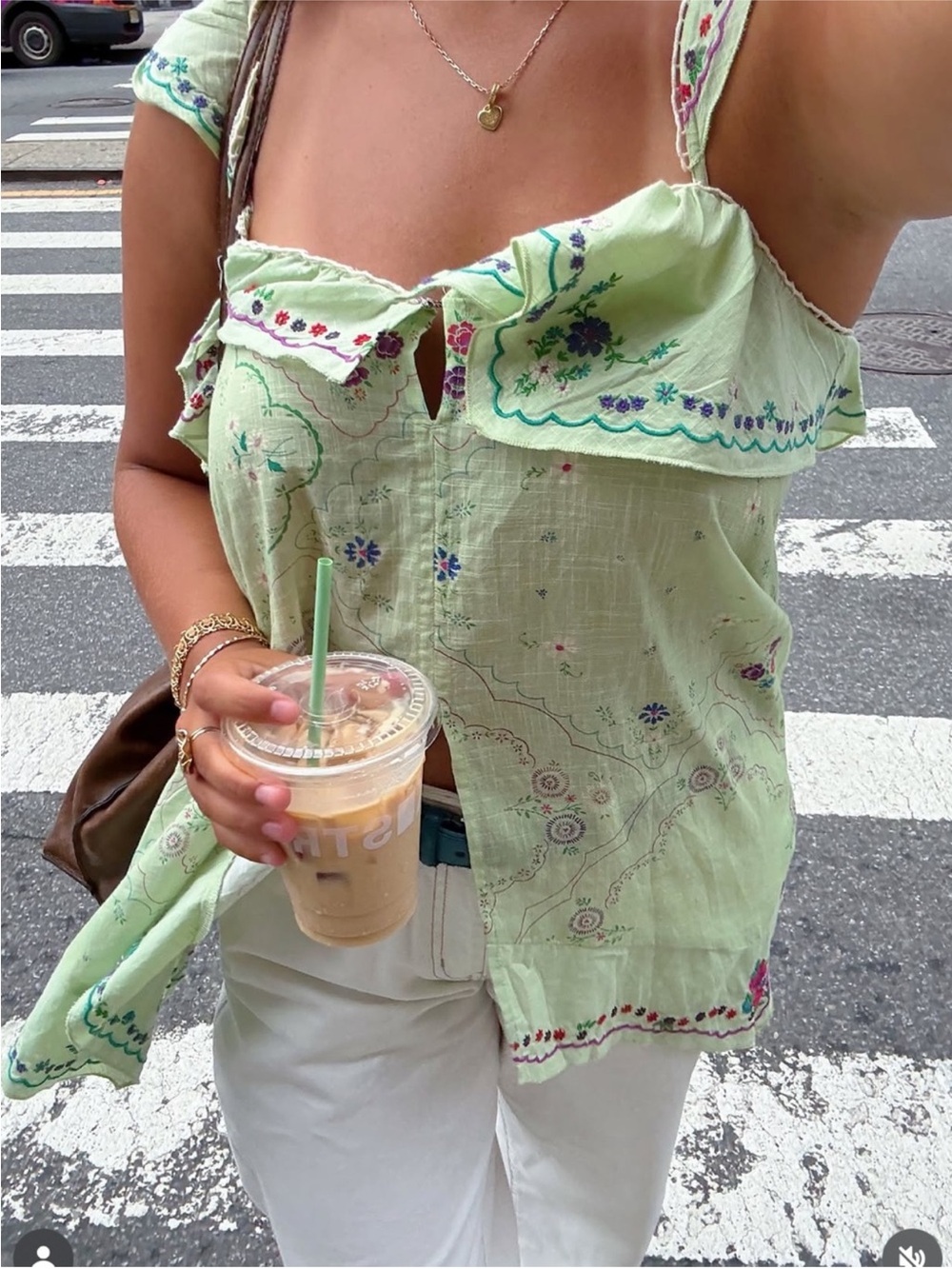 Free People Hankie Embroidered Tunic in Frost Green Combo